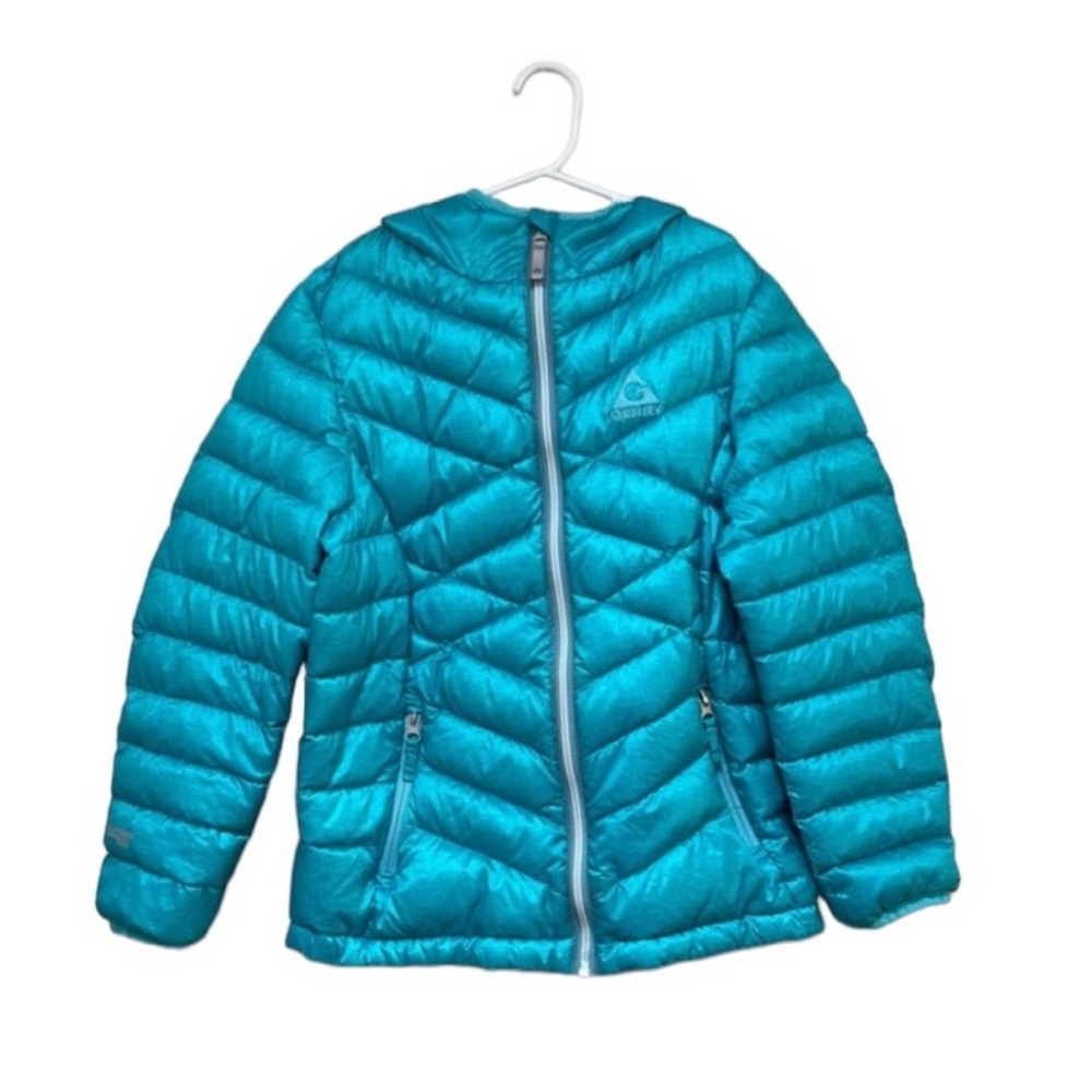 Gerry Puffer Jacket Hoodie Sz M-10/12 Color Green blue